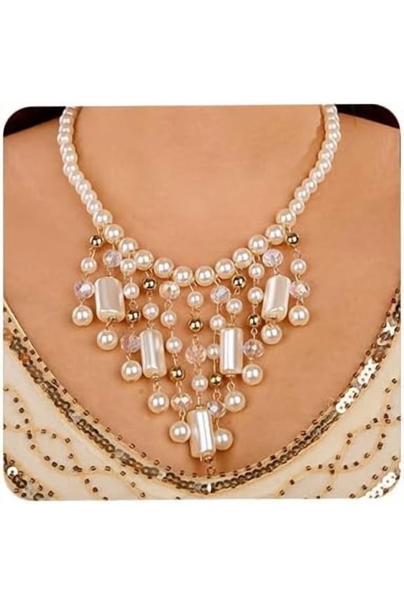 1920S Multilayer Faux Pearl Choker Necklace With Earrings Jewelry Set[Z867]