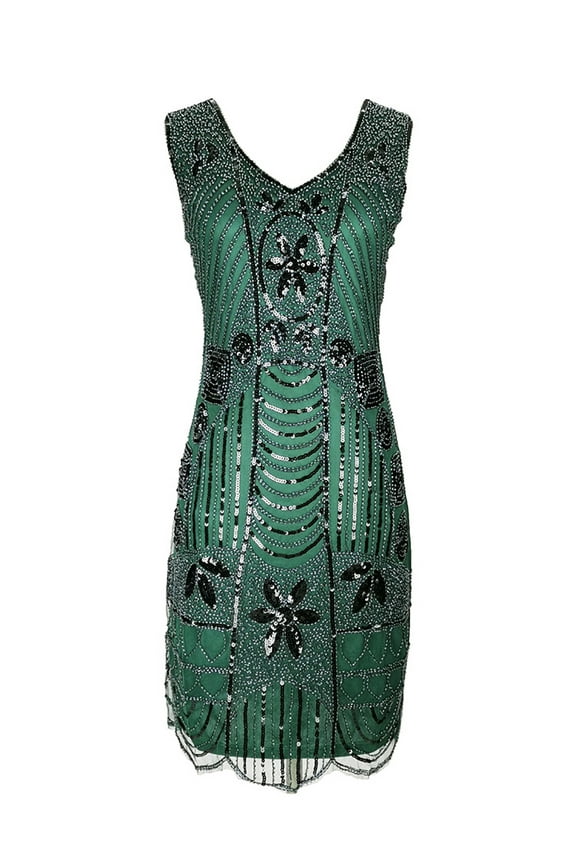 1920S Short Prom Dresses V Neck Inspired Sequins Beaded Art Deco Halloween