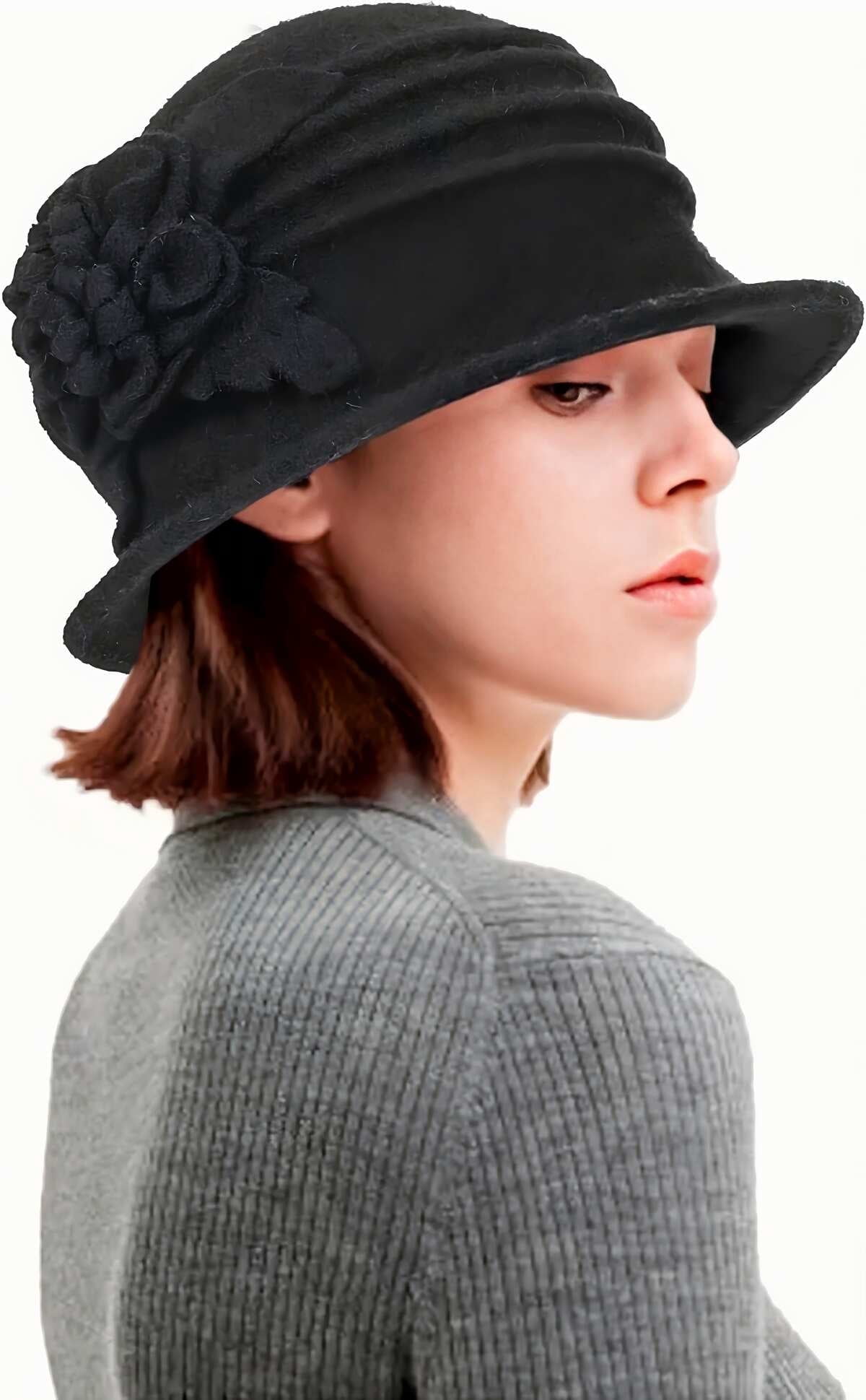 Vintage Wool Cloche Hat Adjustable Derby Style Winter Sun Protection Women main image 2