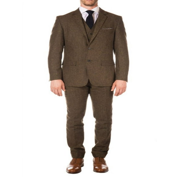 1920s 1910s Peak Blinder Custom Vested Suit Vintage Slim Fitted Blazer And Pants And Vest Cognac
