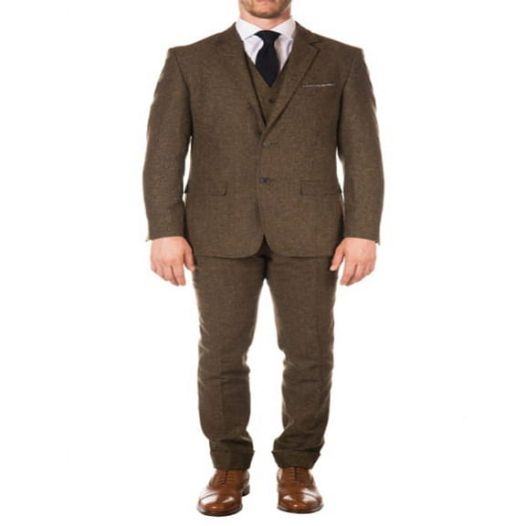 1920s 1910s Peak Blinder Custom Vested Suit Vintage Slim Fitted Blazer And Pants And Vest Cognac