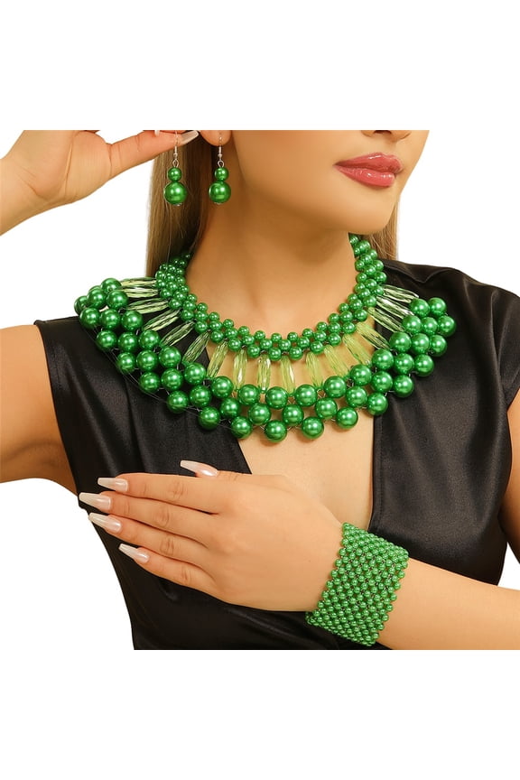 1920s ABS Pearl Necklace for Women Costume Jewelry Set Faux Pearl Necklace Bracelet Earring for Party Wedding Gift