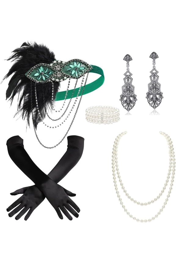 1920s Accessories for Women - Flapper Headpiece    Accessories for Women  Necklace Gloves