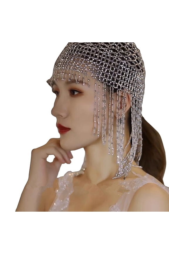1920s Beaded Cap Headpiece Roaring 20s Belly Dance Headwear Exotic Cleopatras Headpieces for Cosplays Theme Parties
