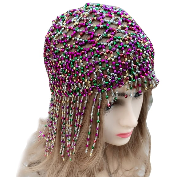 1920s Beaded Cap Headpiece Roaring 20s Belly Dance Headwear Exotic Cleopatras Headpieces for Cosplays Theme Parties