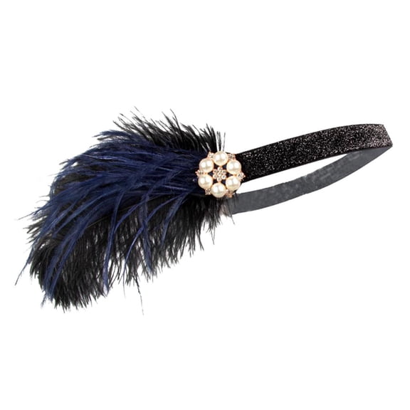 1920s Feather Headband - Retro 20s Style Crystal Beaded Wedding Headpiece - Women' Dress Up Headwear Blue