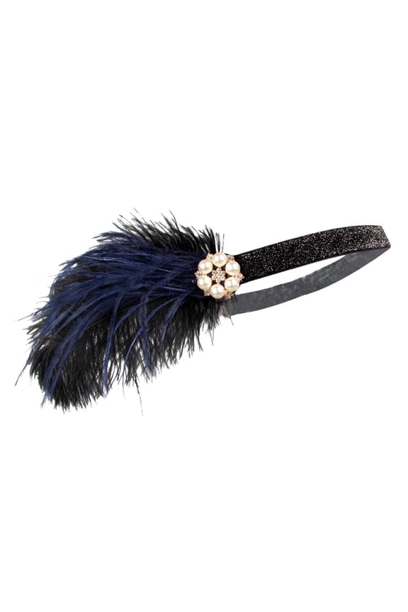 1920s Feather Headband - Retro 20s Style Crystal Beaded Wedding Headpiece - Women' Dress Up Headwear Blue
