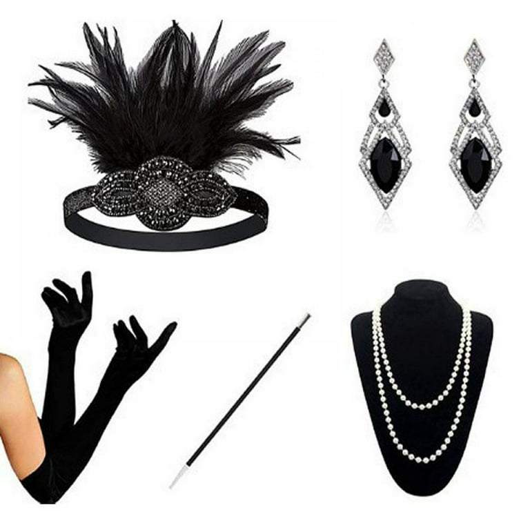 1920s Women Vintage Flapper Gatsby Costume Accessories Set 20s Headband  Pearl Necklace Gloves Cigarette Holder Anime Earring Set - AliExpress
