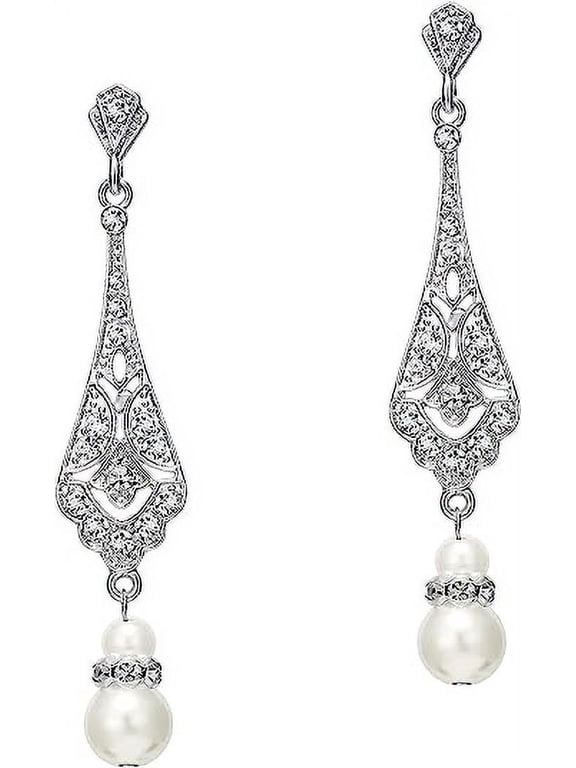 1920s Flapper Art Deco Gatsby Earrings 20s Flapper Gatsby Accessories Vintage Wedding Dangle Pearl Earrings