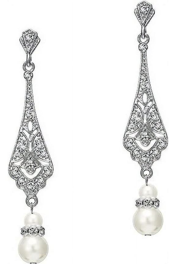 1920s Flapper Art Deco Gatsby Earrings 20s Flapper Gatsby Accessories Vintage Wedding Dangle Pearl Earrings