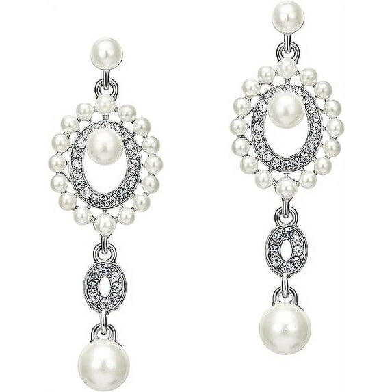 1920s Flapper Art Deco Gatsby Earrings 20s Flapper Gatsby Accessories Vintage Wedding Dangle Pearl Earrings