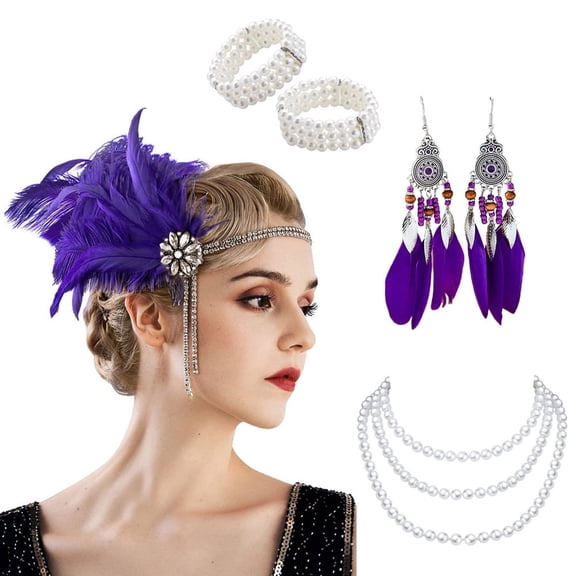 1920s Flapper Costume for Women 20's Gatsby Feather Earrings Bracelet Accessories