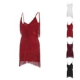thumbnail image 1 of 1920s Flapper Dresses for Women Sleeveless V Neck Tassel Fringe Latin Dance Dress 1920s Gatsby Party Ballroom Dance Dress, 1 of 5