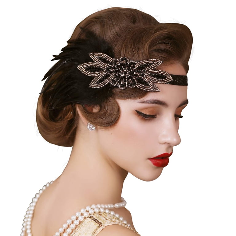Flapper Feather Headband 1920s Gatsby Showgirl Hairpiece One Size Amazon.com: BABEYOND 1920s Headpiece Flapper Headband  main image 2