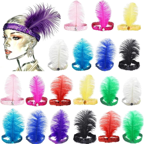 1920s Flapper Headband Bulk Headpiece Roaring 20's Party Costume Flapper Headpiece with Color 20 count