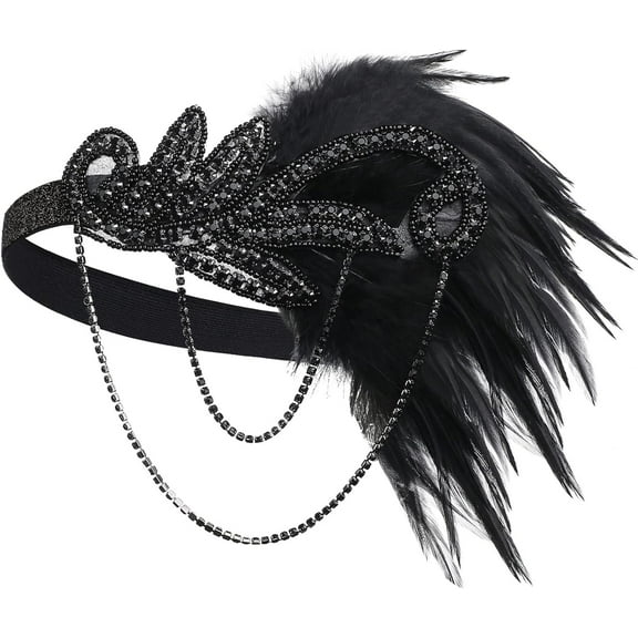 1920s Flapper Headband Roaring 20s Great Gatsby Feather Headpiece
