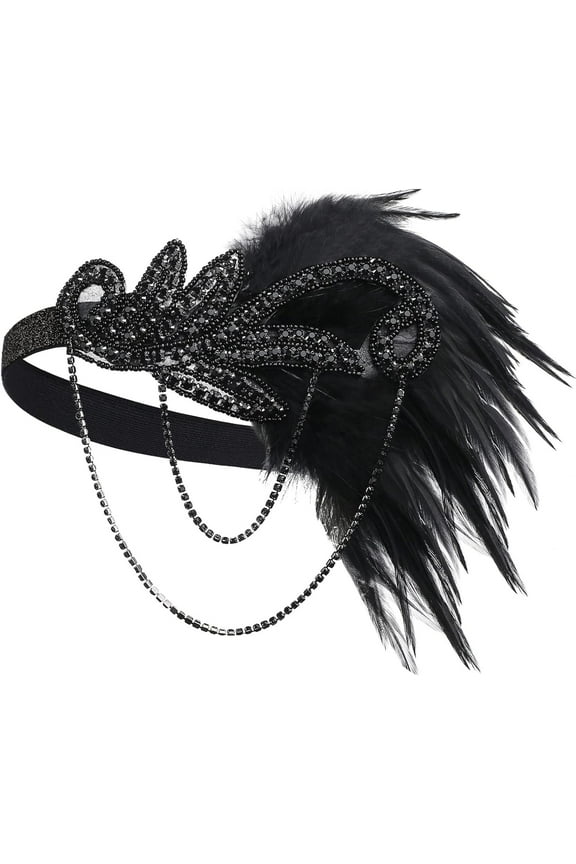 1920s Flapper Headband Roaring 20s Great Gatsby Feather Headpiece