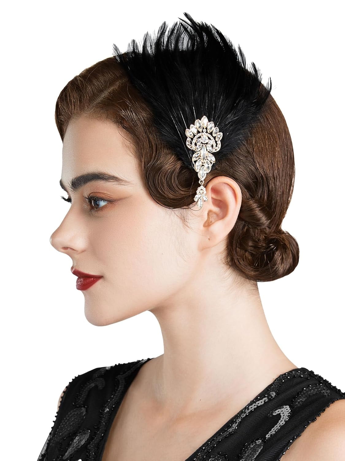 1920s Flapper Headband – Blue Feather Bridal Headpiece, Great Gatsby Party Accessory For Women