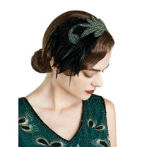 1920s Flapper Headband Vintage Roaring 20s Great Gatsby Feather Headpiece Hair Accessories for Women(Green)
