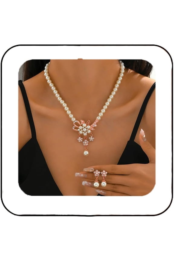 1920s Gatsby Pearl Jewelry Set Silver Bridal Wedding Rhinestone Necklace Earrings Set Crystal Bridesmaids Jewelry Accessories for Women and Brides