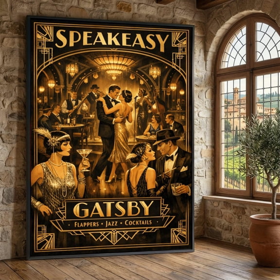 1920s Gatsby Speakeasy Wall Art Print, Unframed Paper Poster 24x36in