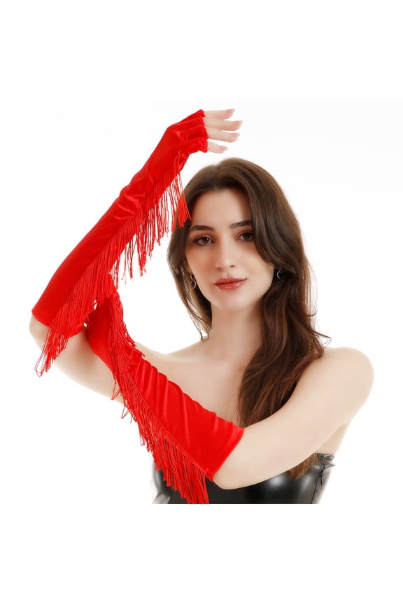 1920s Half Finger Gloves for Party Fringed Gloves Ceremonial Gloves Elbow Proms Gloves Evening Party Dress Up Gloves
