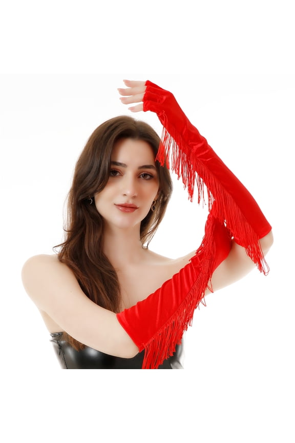 1920s Half Finger Gloves for Party Fringed Gloves Ceremonial Gloves Elbow Proms Gloves Evening Party Dress Up Gloves