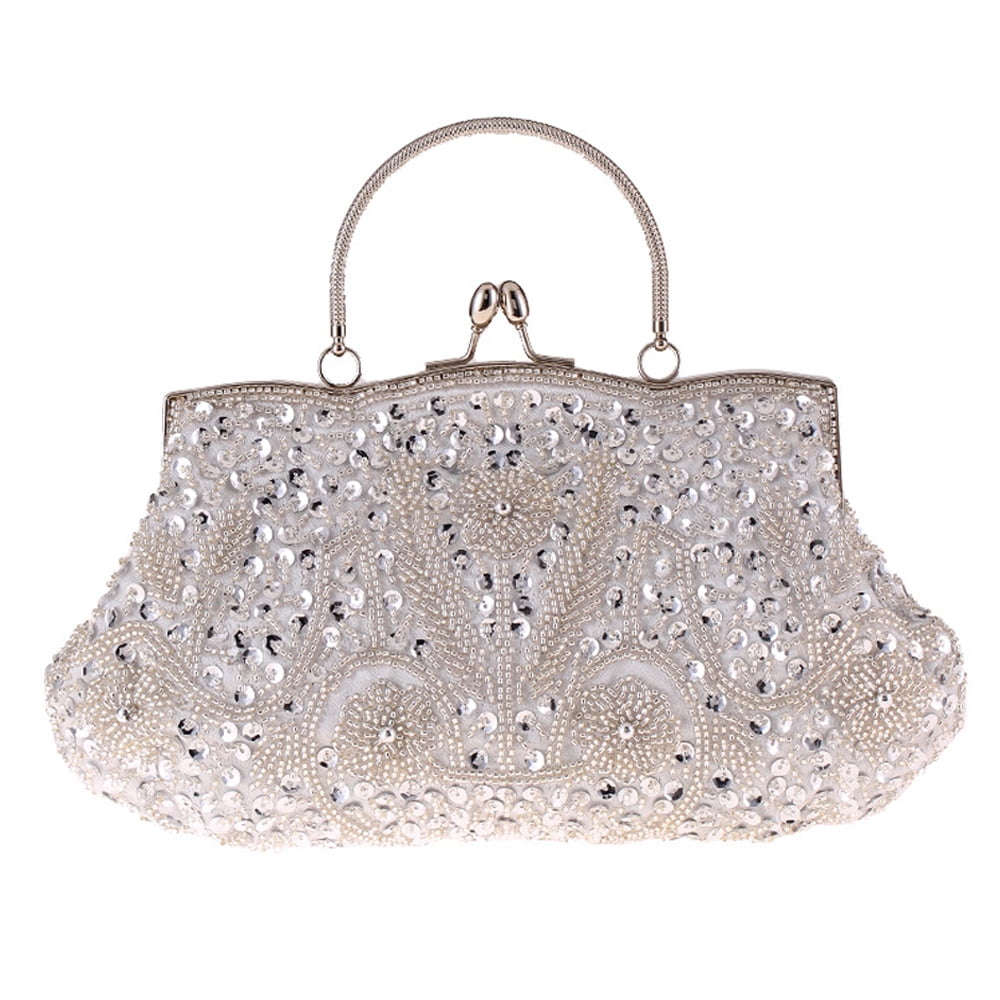 1920s Handbag Evening Clutch Bag for Wedding Cocktail Dance Party 20s Beaded Bag Evening Purse silvery Walmart