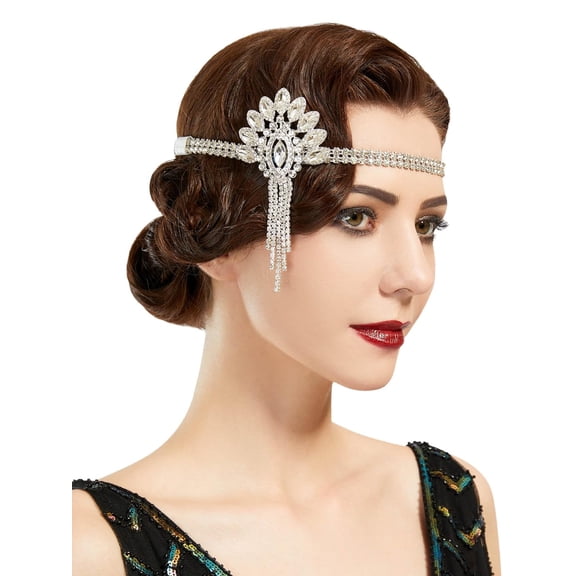 1920s Headpiece for Women, Rhinestone Roaring 20s Great Gatsby Headband Art Deco Hair Accessories
