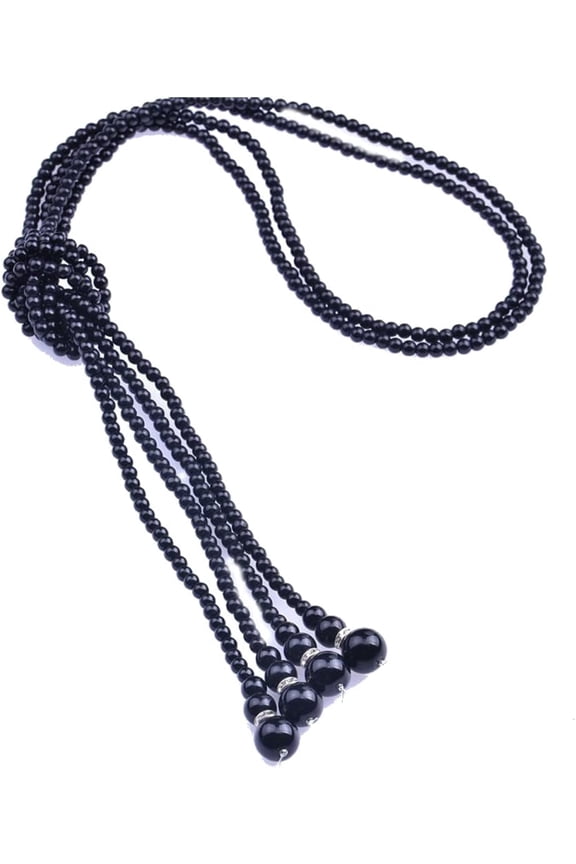 1920s Imitation Faux Long Pearl Strand Y Necklace 6mm Layered Knot Retro Costume Jewelry Flapper Party Wedding Accessories Mother's Day Gift