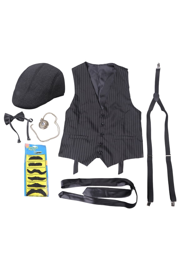 1920s Mens Costume,Roaring 20s Costumes for Men,1920s Mens Outfit Accessories with Vest Hat Pocket Watch Tie Suspenders