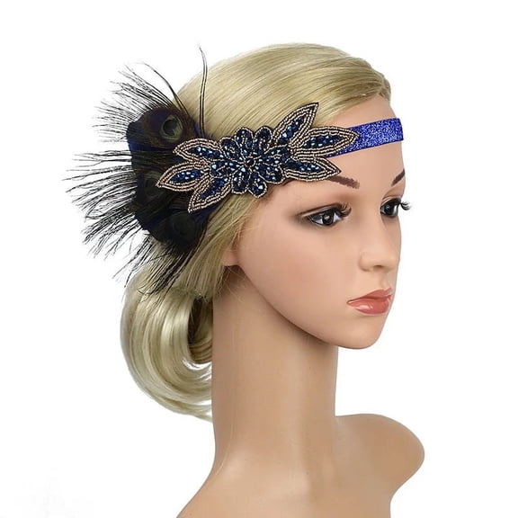 1920s Peacock Feather Headpiece/Flapper Accessories, Women's Art Deco 20s, Great Gatsby Showgirl Headband