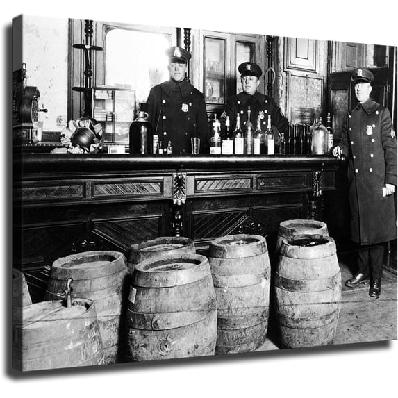 1920s Prohibition Era Speakeasy Police Raid Smugglers Illegal Bar Poster Canvas Wall Art Mural Picture Print Modern Family Bedroom Decor (Unframed,24×32inch)