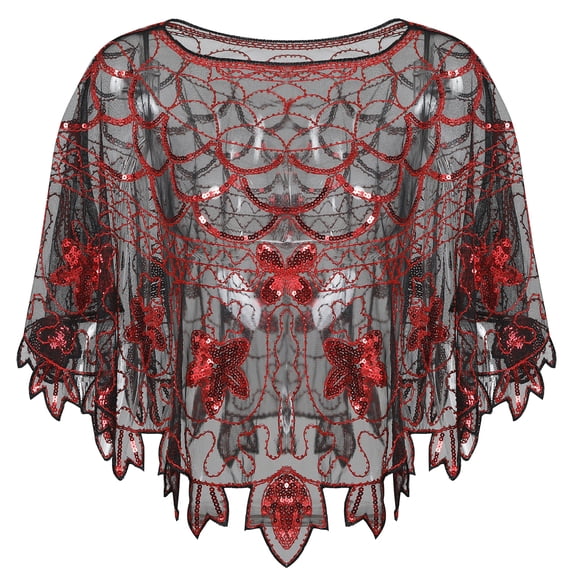1920s Sequin Beaded Glitter Mesh Embroidered Evening Wrap Cover up Shawl Jacket