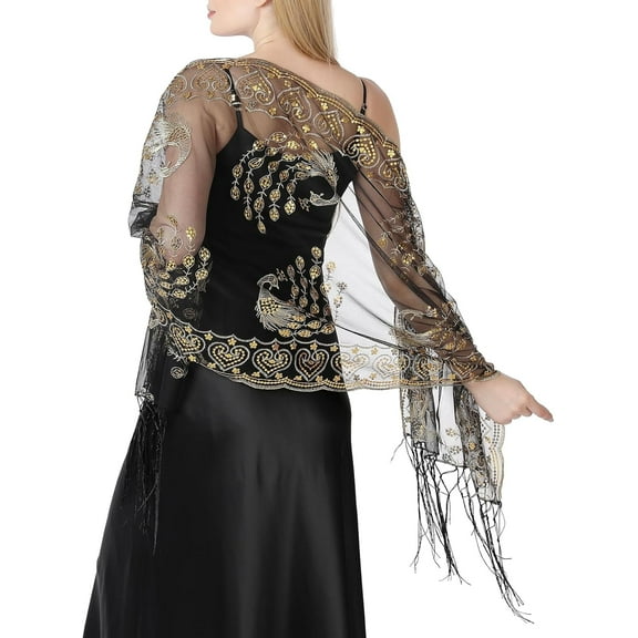 1920s Shawls and Wraps for Evening Dresses Formal Cover Up Long Women Sequin Flapper Shawl for Cocktail Prom Wedding