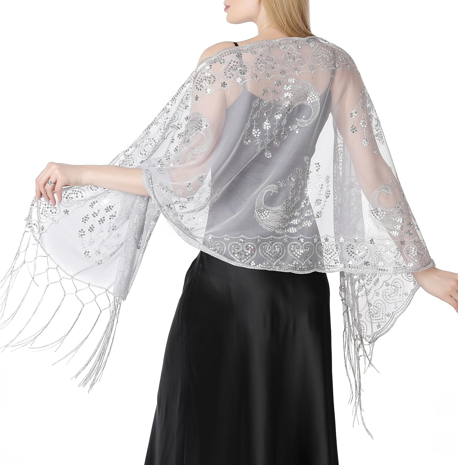 esunarty 1920s Shawls and Wraps for Evening Dresses Formal Cover Up Long Women Sequin Flapper Shawl for Cocktail Prom Wedding, Women's, Size: One Size