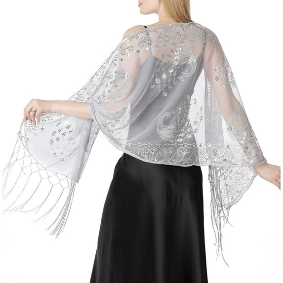 1920s Shawls and Wraps for Evening Dresses Formal Cover Up Long Women Sequin Flapper Shawl for Cocktail Prom Wedding