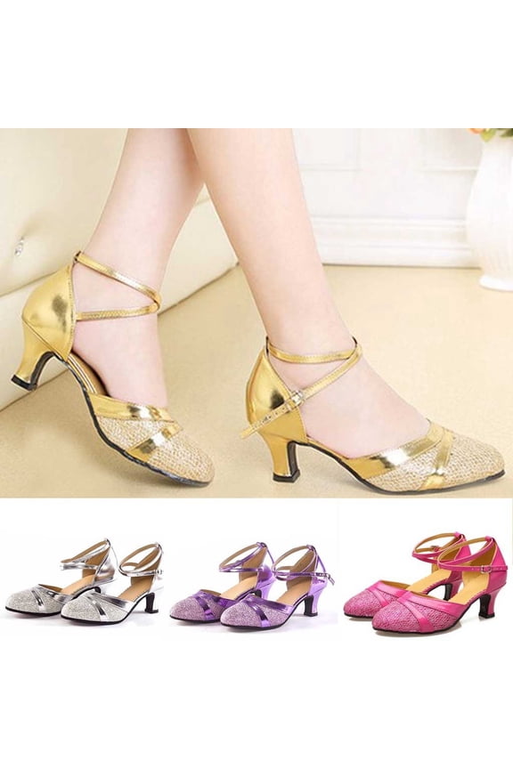 1920s Shoes for Women Salsa Ballroom Dance Shoes for Woman Low Heels Dancing Pumps for Latin Tango Flapper Character Party Glitter Shoe