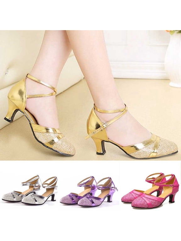 1920s Shoes for Women Salsa Ballroom Dance Shoes for Woman Low Heels Dancing Pumps for Latin Tango Flapper Character Party Glitter Shoe