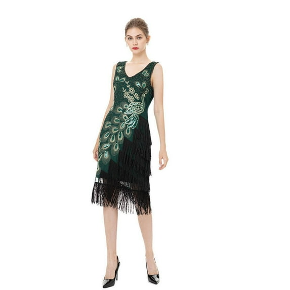 1920s Slim-fit Wedding Dress Female Sequin Evening Dress Retro Wedding Dress Bridesmaid Dress,1,1,1,L,Dark Green,Slim,Women