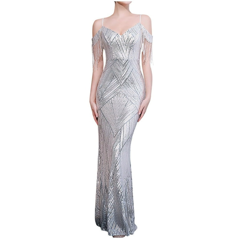 Sexy Off Shoulder Halter Sequined Split Mopping Evening Dress Sexy Off Shoulder Halter Sequined Split Mopping Evening Dress