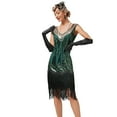 thumbnail image 1 of 1920s Vintage Dress Beaded Sequin 30S Flapper Dresses Prom Wedding Women Vintage Dress V Neck Beaded Fringed Tassels,Green,XL, 1 of 11