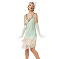 thumbnail image 1 of 1920s Vintage Dress Beaded Sequin 30S Flapper Dresses Prom Wedding Women Vintage Dress V Neck Beaded Fringed Tassels,Light Green,XXXL, 1 of 12