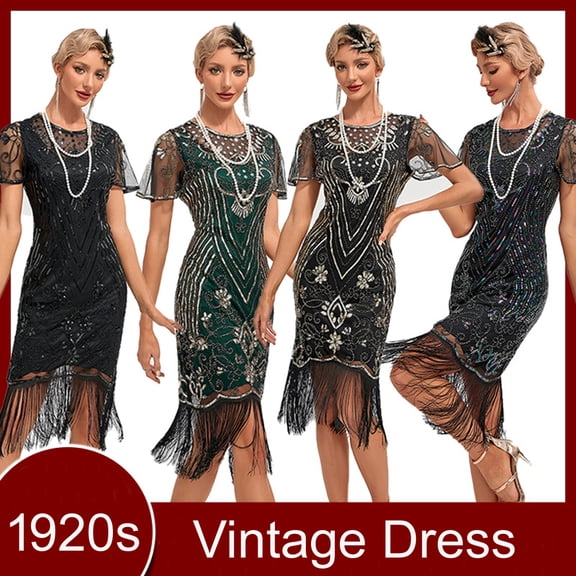 1920s Vintage Dress Summer Fringe Beaded Great Gatsby Flapper Evening Dress Party Cocktail Prom