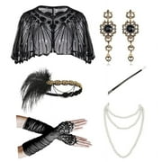 ANXPTIME 1920s Vintage Flapper Gatsby Female Accessories Satin-Gloves Earrings Necklace