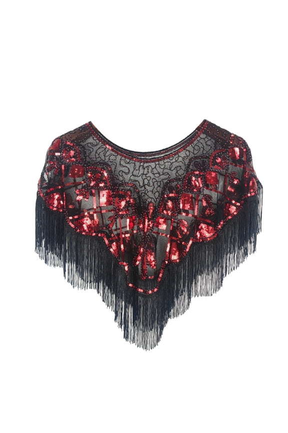 1920s Vintage Sequined Evening Cape – Elegant Bridal Shrug with Tassels, Round Neck & Sheer Sparkle – Roaring 20s Gatsby Party Shawl for Women