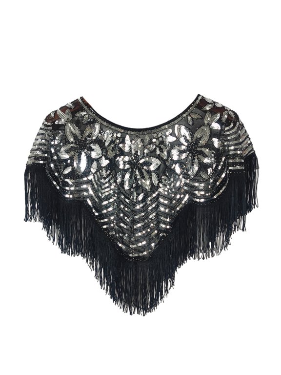1920s Vintage Sequined Evening Cape – Glamorous Bridal Shrug, Transparent Party Shawl, Roaring 22s Flapper Wrap for Weddings & Special Occasions