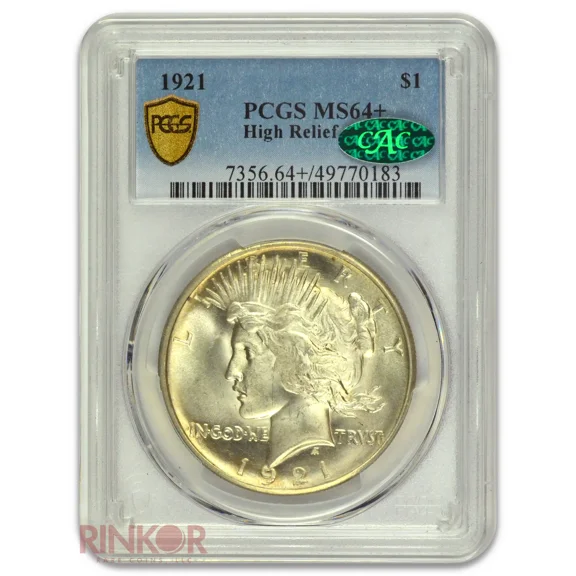 1921 $1 High Relief Peace Dollar PCGS MS 64+ CAC
