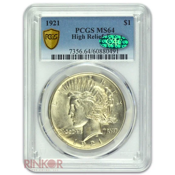 1921 $1 Peace Dollar PCGS MS 64 CAC