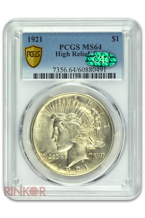 1921 $1 Peace Dollar PCGS MS 64 CAC